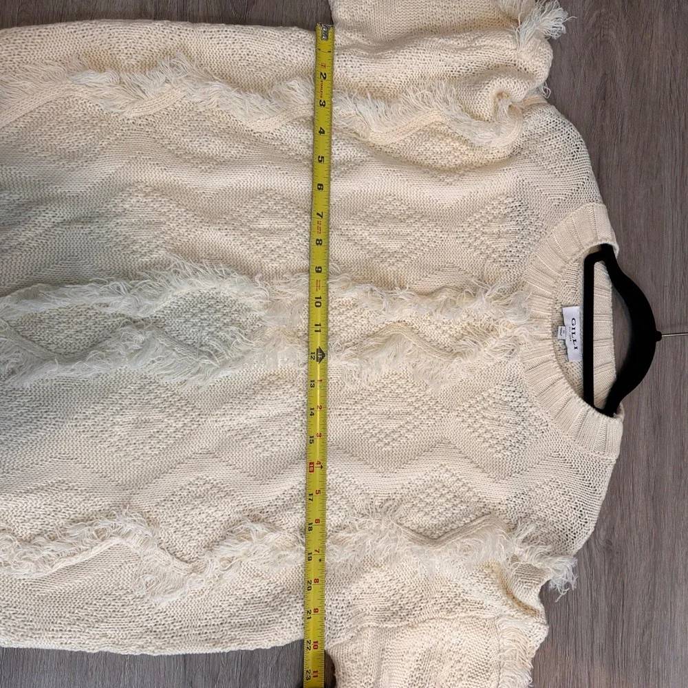 Gilli Womens Sm Cream Fringe‎ Sweater Knit Cozy Boho Minimalist Country Classic